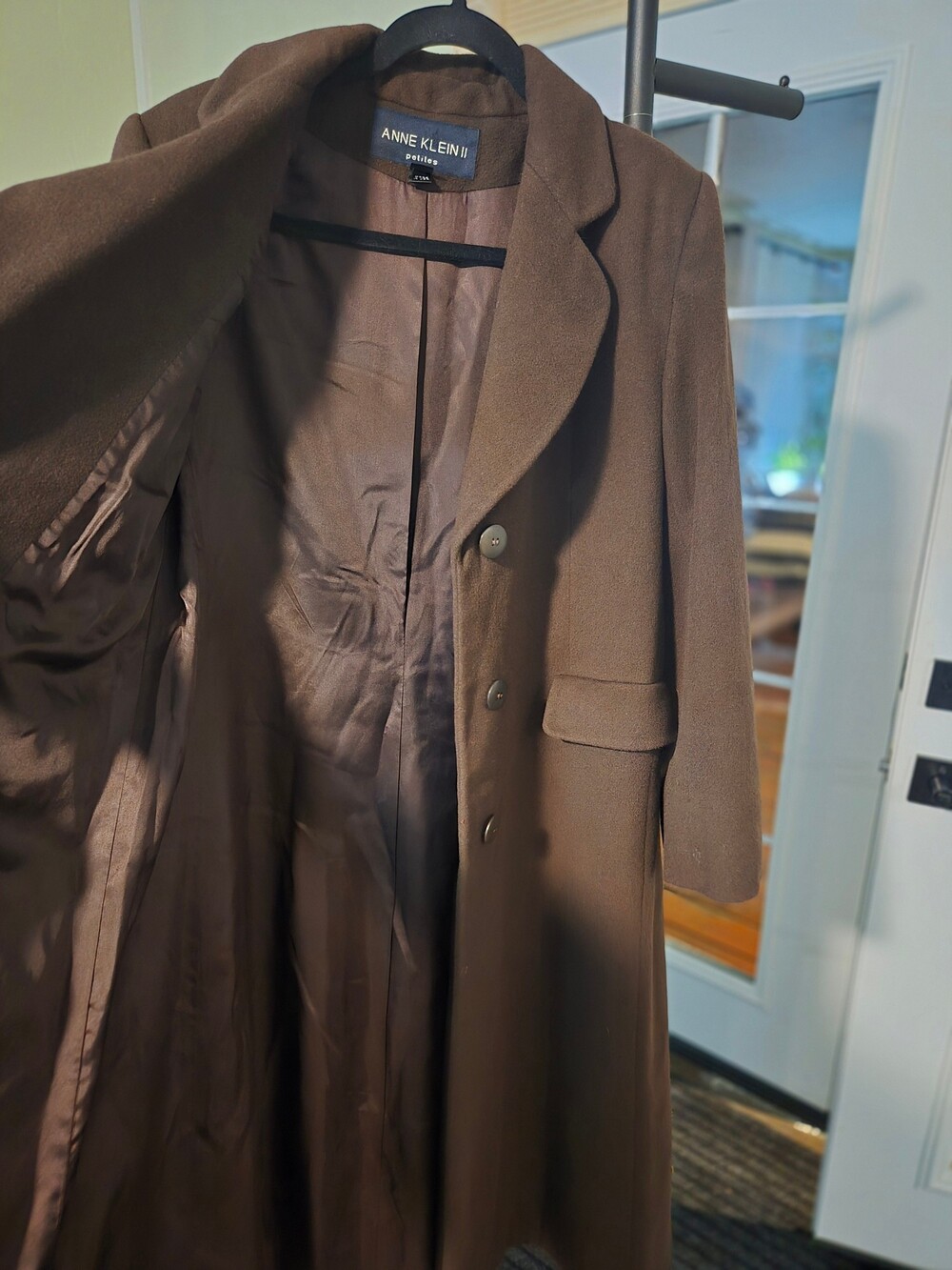 Anne Klein II Long Brown Wool Blend Coat Women's Outerwear - Wool / Brown / 6 - Picture 11 of 15